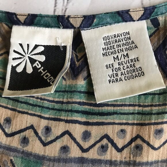 Vintage Phool Maxi Dress South West Folk Horse Print Indian Broomstick Button‎ M - Picture 6 of 9